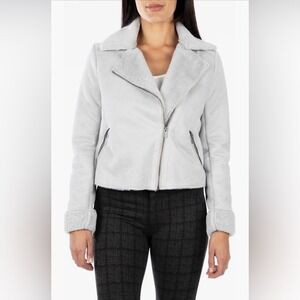 NEW Kut from Kloth Candece Bonded Faux Shearling Moto Jacket MEDIUM KJ37901 Grey